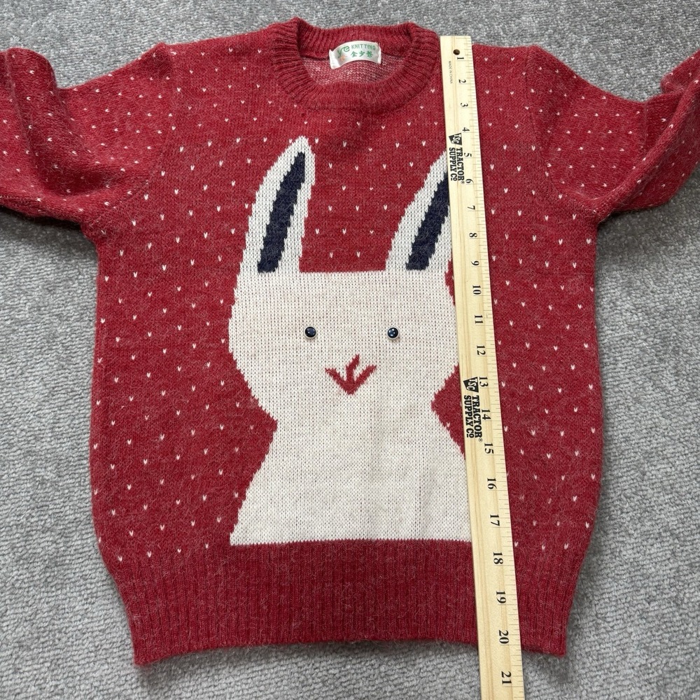 Vintage Bunny Rabbit Girls Youth Red Sweater Knit Size 12 CUTE - Picture 5 of 7